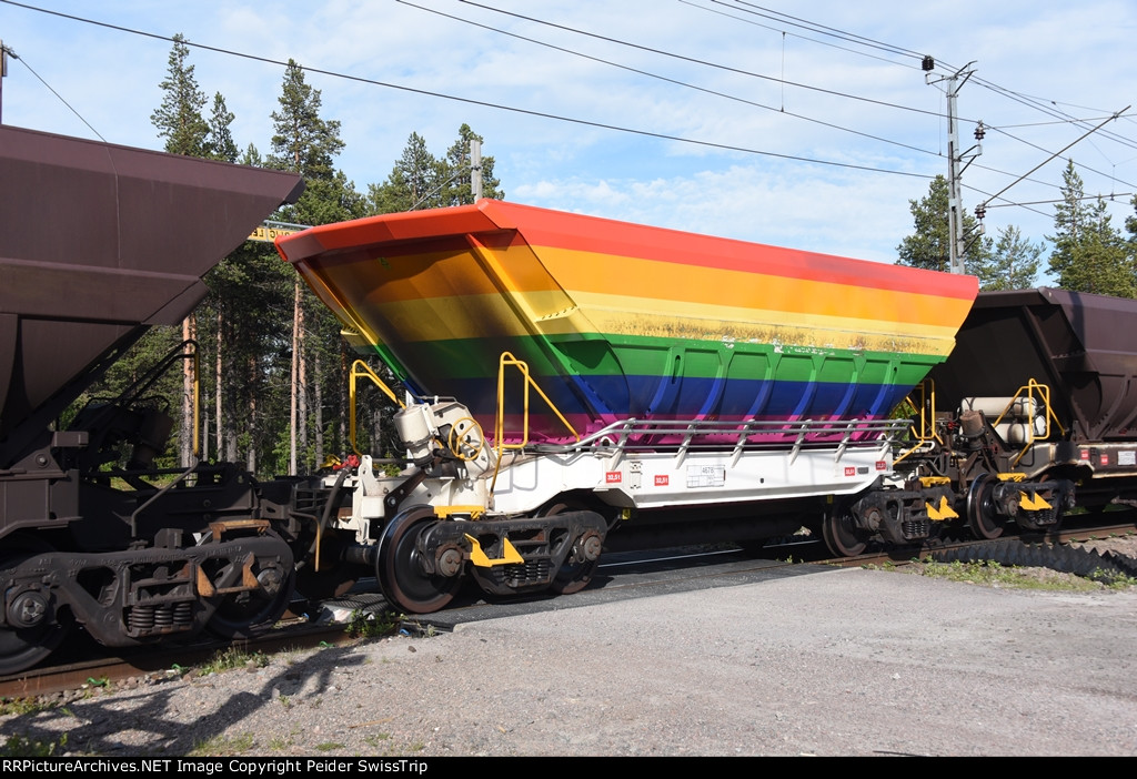 LKAB ore open top hopper car in LGBT colors